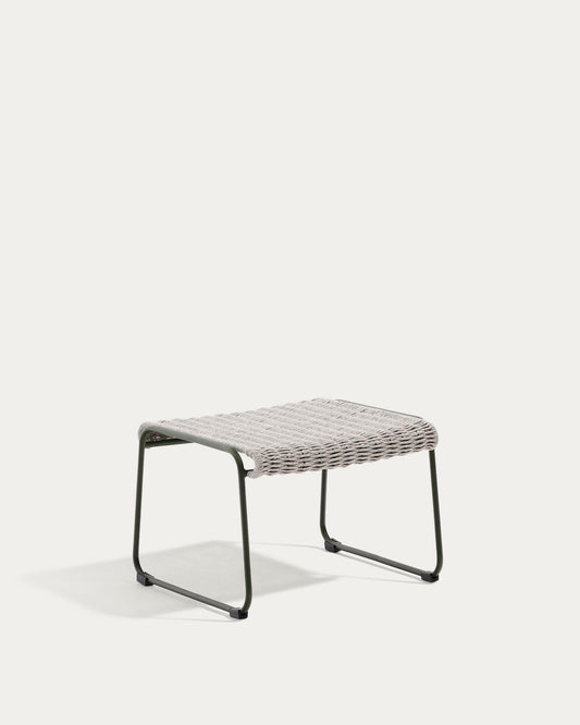 Maurina footrest in green galvanised steel and ecru and grey rope cord 58 x 52.5cm