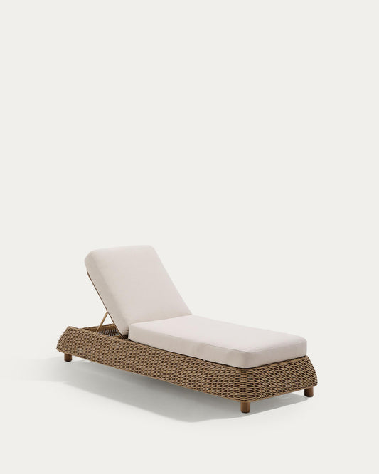 Meria lounge chair made of synthetic rattan with legs made of FSC 100% solid acacia wood