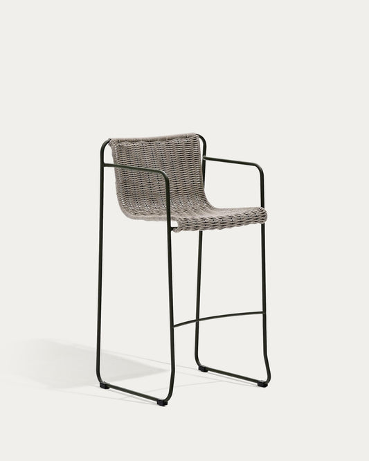 Maura's chair in green galvanized steel and ecru and gray rope 74.5cm