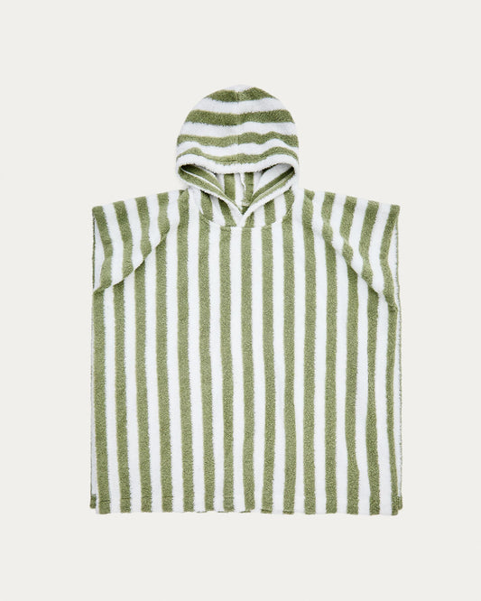 Nuni cotton poncho towel with green and white stripes