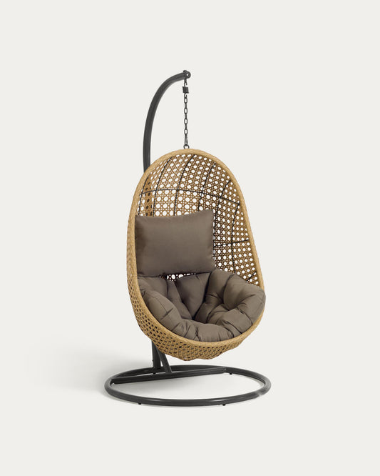 Cira hanging armchair with dark grey base with natural finish