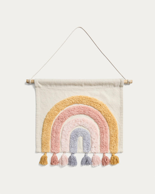 Tadea wall decoration made of cotton, multicolored rainbow, 60 x 52 cm