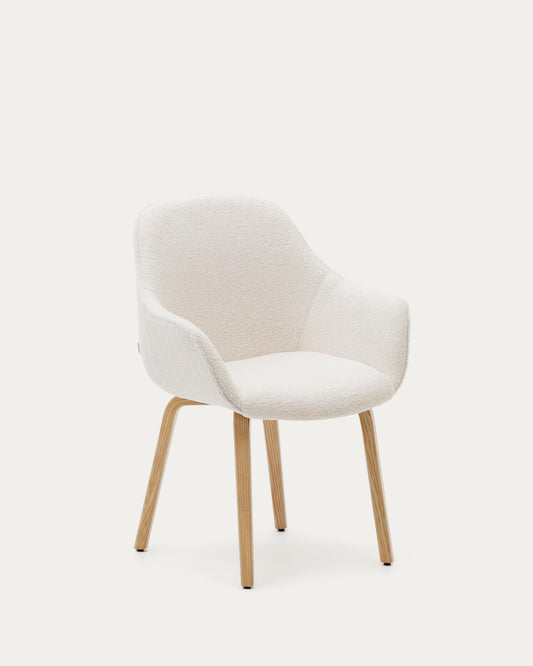 Aleli chair in white boucle with solid ash wood legs and natural finish