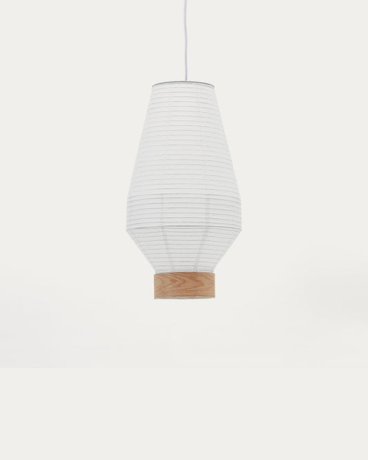 Hila ceiling lamp white paper screen with natural wood veneer Ø 30 cm