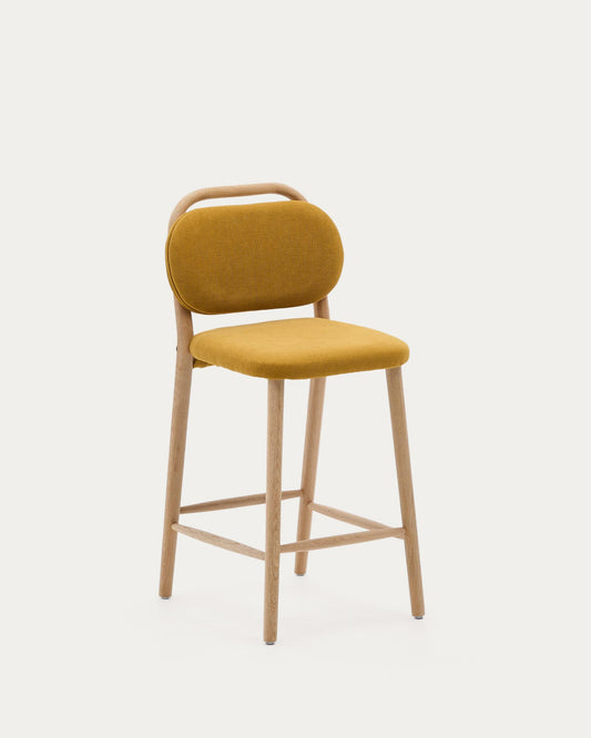 Helda chair made of mustard chenille and solid oak wood FSC Mix Credit 65 cm