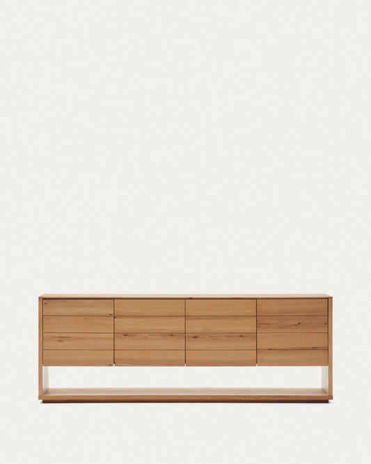 Alguema chest of drawers with 4 doors in oak veneer with a natural finish, 200 x 74 cm