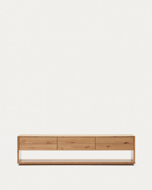 Alguema tV stand with 3 drawers in natural finish oak veneer, 200 x 51 cm