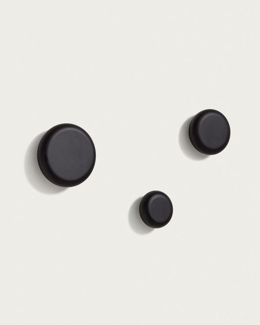 Nadue set of 3 wall hooks in solid beech wood with a black finish