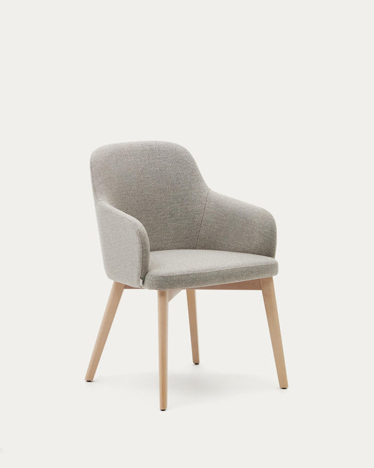 Nelida chair in brown chenille and solid beech wood in natural finish FSC 100%