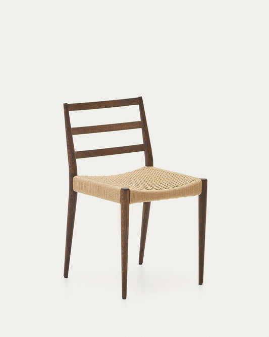 Analy chair in solid oak wood with walnut finish and rope seat FSC Mix Credit