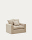 Nora armchair with removable cover with linen and cotton cushion in taupe 140cm