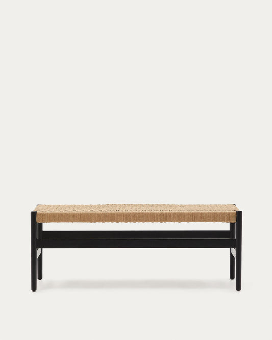 Zaide solid oak bench in black finish and rope seat, 120 cm, FSC 100%