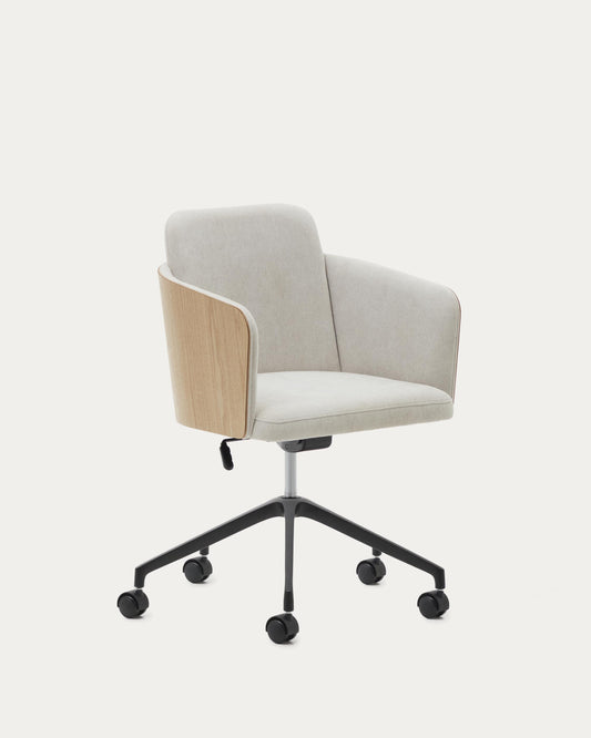 Madai office chair in beige chenille and ash veneer with natural finish FSC Mix Credit