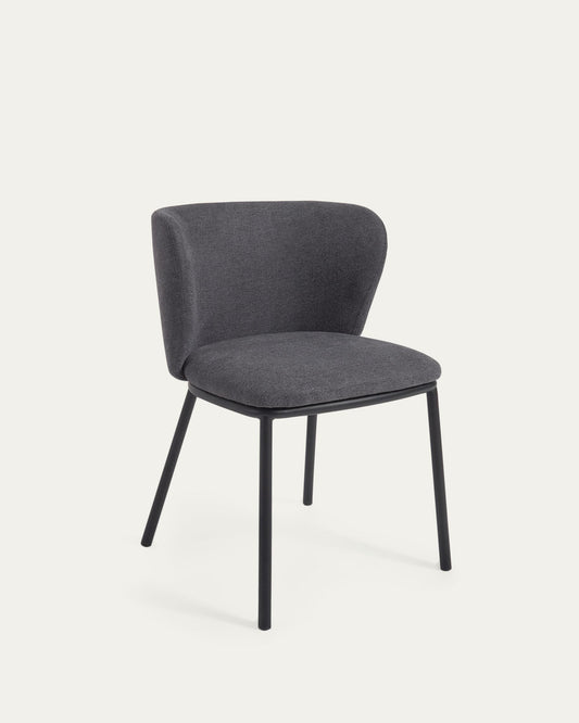 Ciselia chair in dark gray chenille and steel legs with black finish FSC Mix Credit