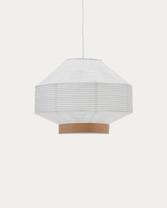 Hila ceiling lamp white paper screen with natural wood veneer Ø 55 cm
