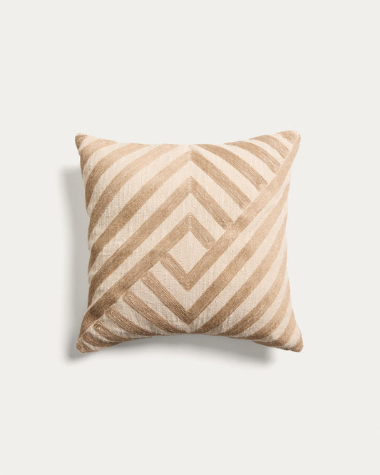 Silume cushion cover made of cotton material, color ecru, with jute beige embroidery, 45 x 45 cm