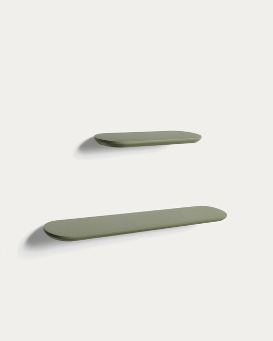 Arely set of 2 shelves made of MDF with green lacquer 35 cm / 55 cm