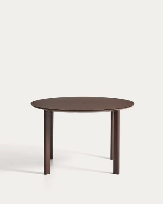 Erica round table made of aluminum and tempered glass in brown color Ø120 cm