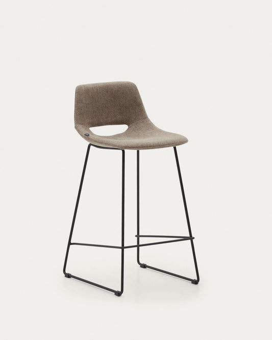 Zahara bar stool brown with steel legs in black color, height 65 cm