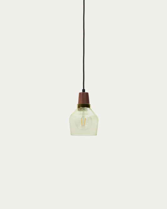 Silex ceiling lamp made of green glass and walnut, Ø 13 cm