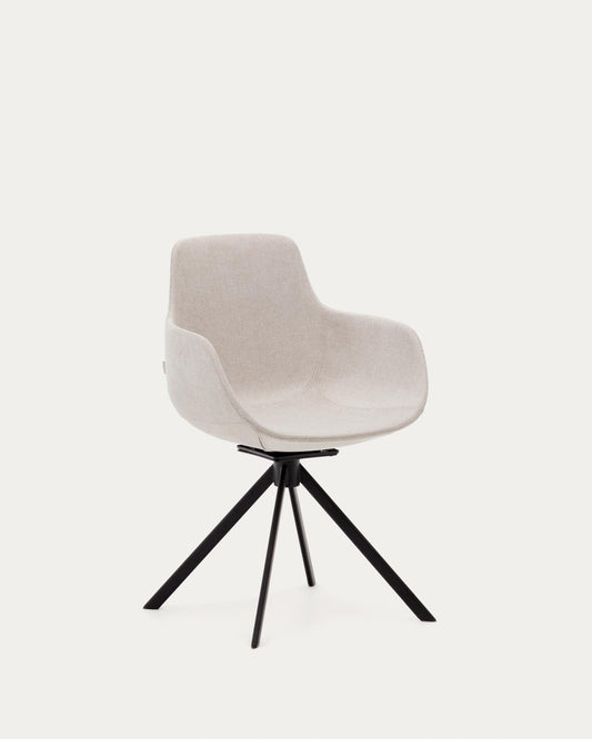 tissiana self-centering swivel chair in beige chenille and matte black aluminum