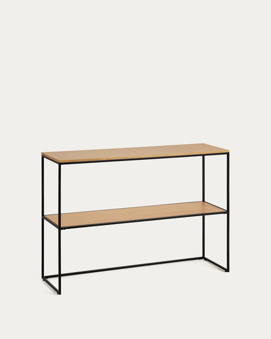 Yoana console table with oak veneer and painted black metal structure, 120 x 80 cm