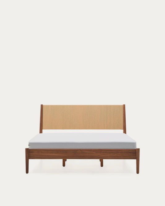 Elan bed made of veneer and solid walnut wood with cord mattress 160 x 200 cm FSC Mix Credit