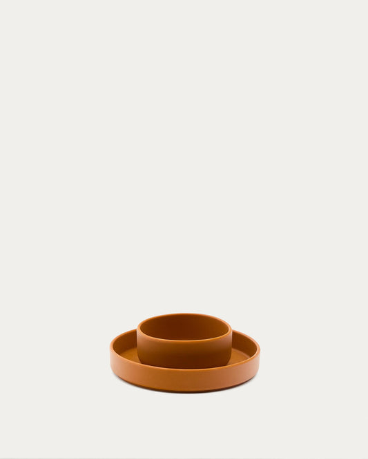 Lily plate and bowl in orange silicone