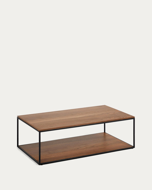 Yoana coffee table with walnut oak veneer and painted black metal frame, 110 x 60 cm