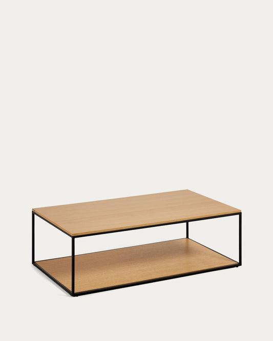 Yoana coffee table with oak veneer and painted black metal structure, 110 x 60 cm
