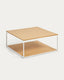 Yoana coffee table with oak veneer top and base, white metal construction, 80 x 80 cm