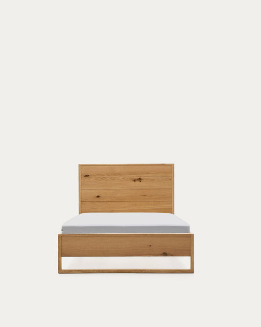 Alguema oak veneer bed with natural finish for mattress 90 x 190 cm
