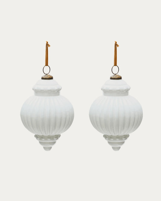 Irlo set of 2 Christmas balls made of recycled glass in white, Ø 13 cm