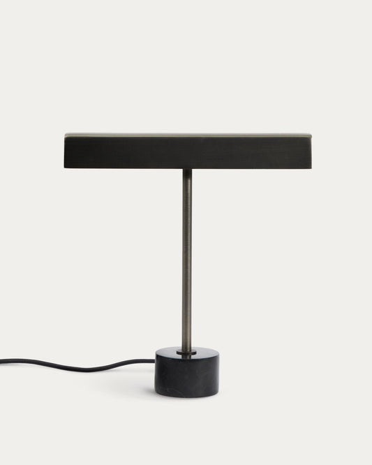 Lynor table lamp in brushed metal with black marble base