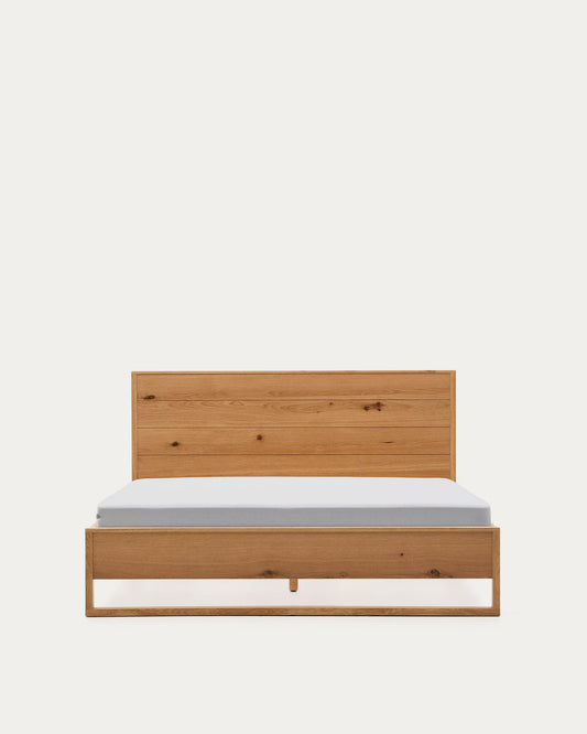 Alguema oak veneer bed with natural finish for mattress 160 x 200 cm