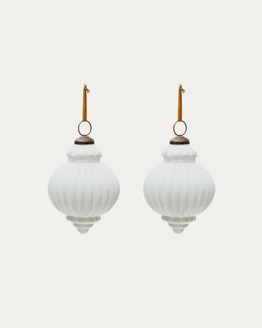 Irlo set of 2 Christmas balls made of recycled glass in white, Ø 10 cm