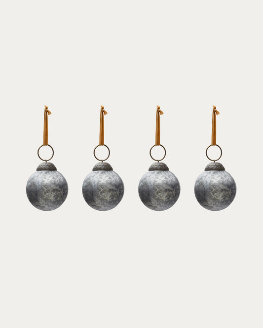 Blama set of 4 Christmas balls made of recycled glass in silver color, Ø 6 cm