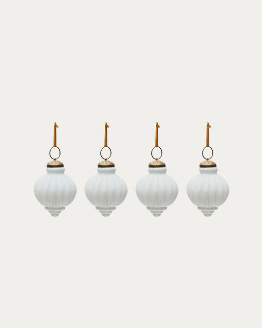 Irlo set of 4 Christmas balls made of recycled glass in white, Ø 8 cm