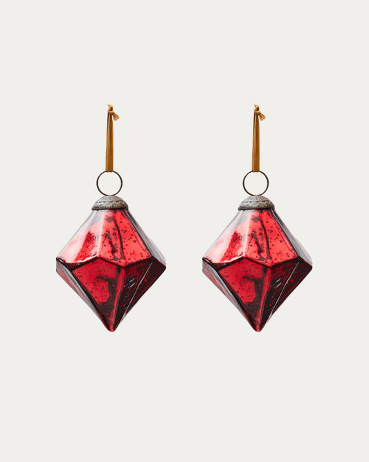 Argin set of 2 hanging decorations made of recycled glass in red, 10 cm