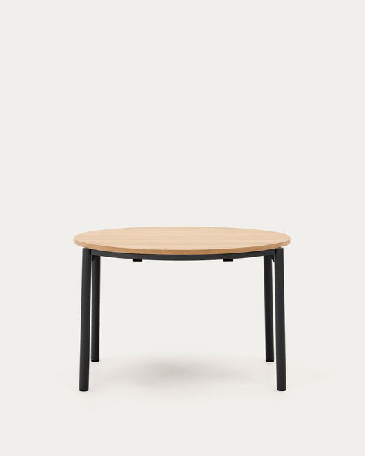 Montuiri round extendable table in oak veneer and steel legs with black finish, Ø 120 (200) cm
