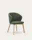 Darice chair made of green chenille and solid beech wood in natural finish FSC 100%