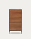 Bright chest of drawers with 5 drawers in walnut veneer with black steel legs, 60 x 114 cm