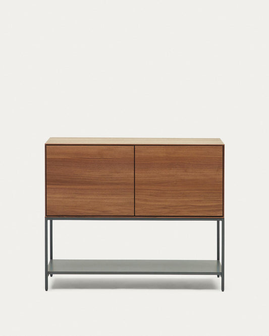 Bright chest of drawers with 2 doors in walnut veneer with steel legs, 97.5 x 80 cm