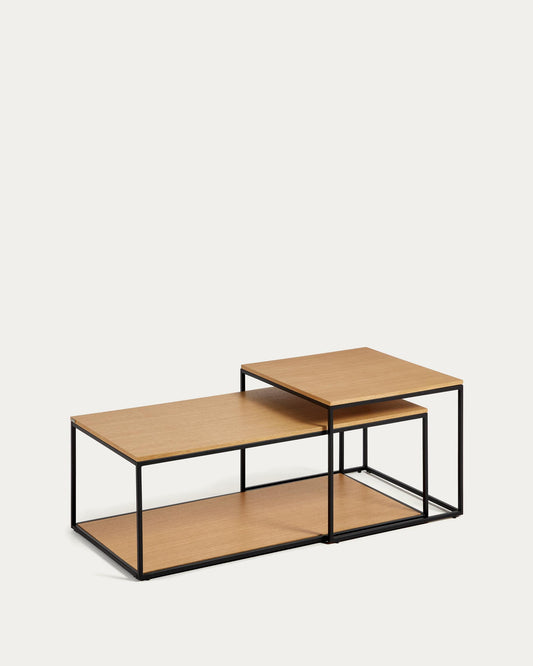 Yoana set of 2 coffee tables with oak veneer and black painted metal structure