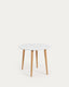 Oqui round extendable table in MDF with white lacquer and solid beech wood legs, 90 (170) x 90 cm
