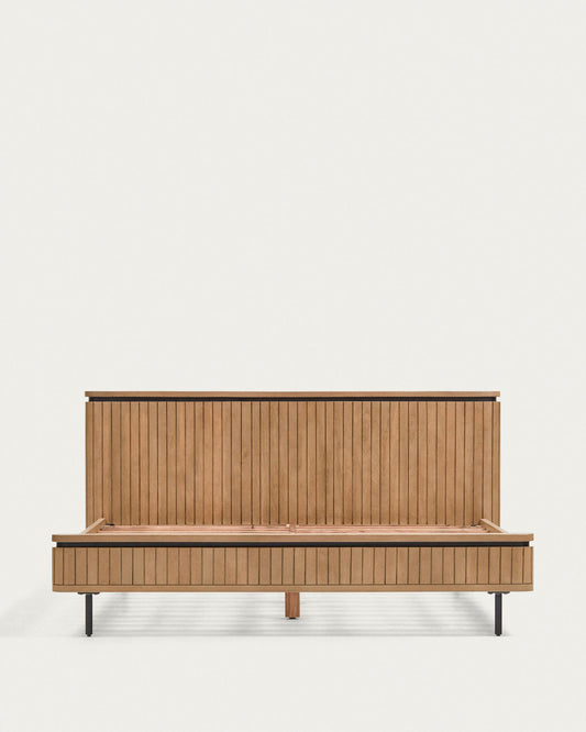 Licia bed made of solid mango wood and black painted metal, for mattress 160 x 200 cm