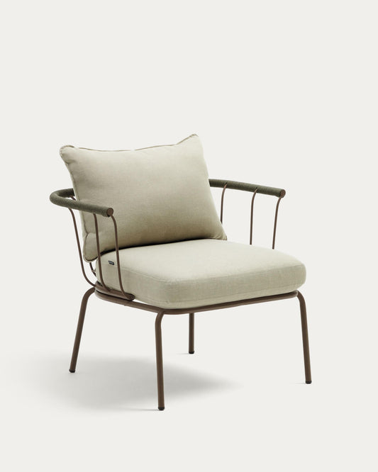 Salguer armchair in green cord and steel with brown painted finish