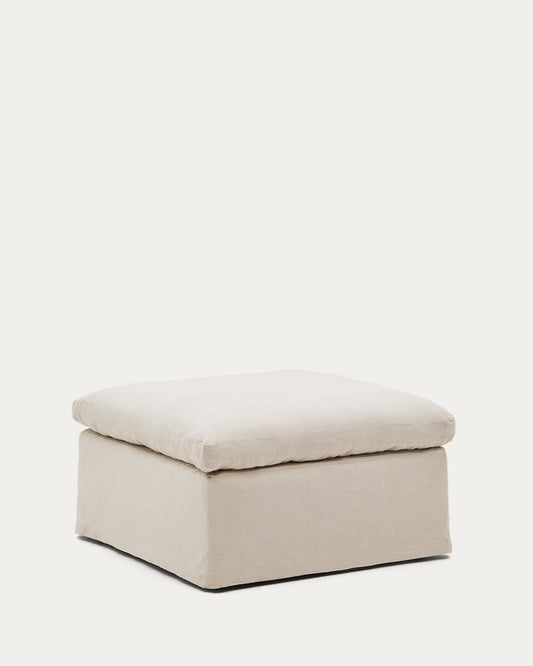 Zenira footstool with removable cover and beige cotton and linen cushion, 90 x 90 cm