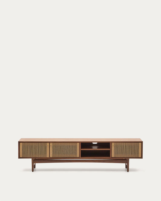 Elan tv cabinet with 3 doors in veneer and solid walnut and cord 200 x 50 cm FSC Mix Credit