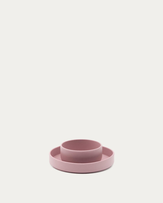 Lily plate and bowl made of pink silicone